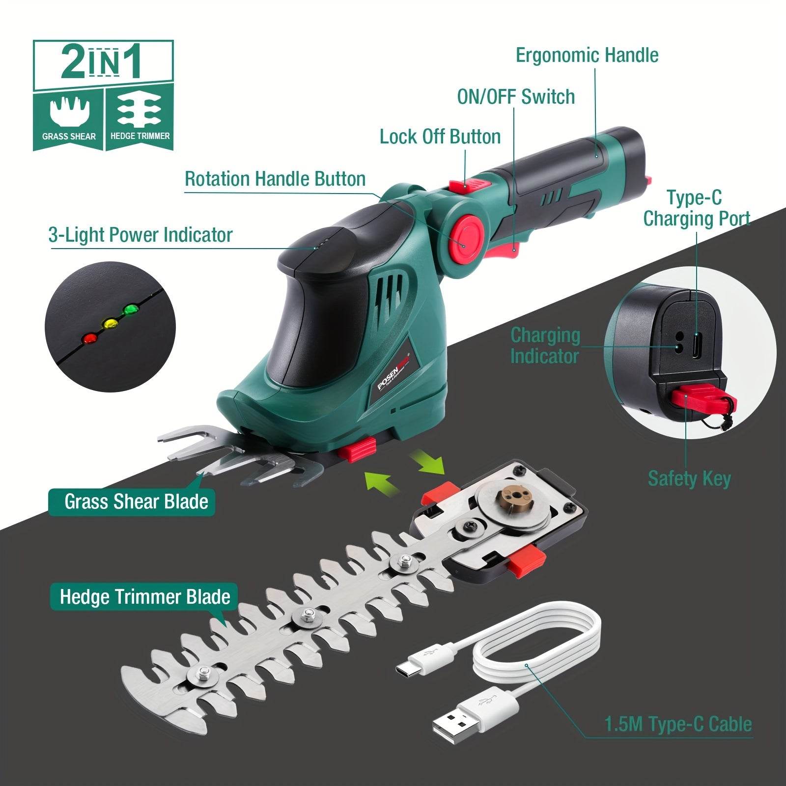 2-in-1 Cordless Grass Shear & Hedge Trimmer - SnaggIt