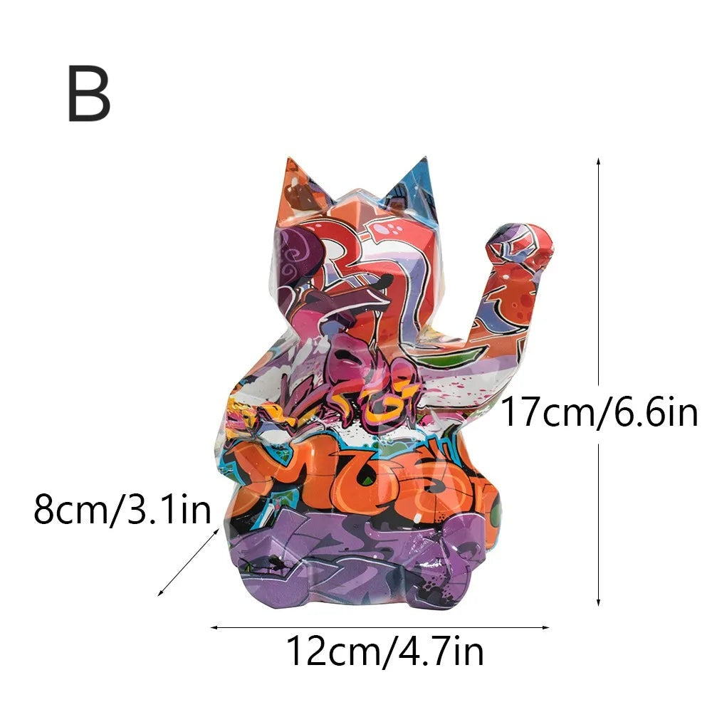 Graffiti Lucky Cat Resin Sculpture by Snagg A Sculpture