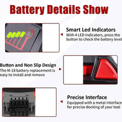 4 Pack 18 V 8.0 Ah Lithium-Ion Batteries — Replacement for Milwaukee M18 Cordless Tools (48-11-18 Series)
