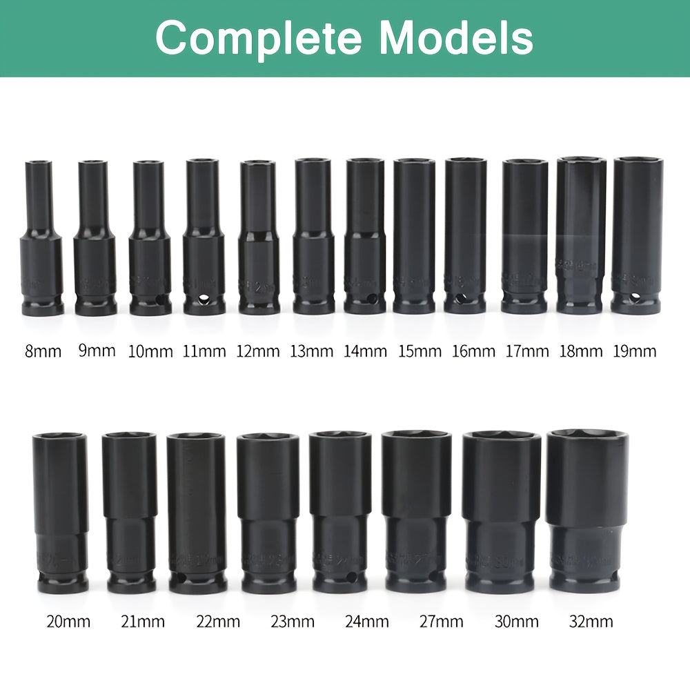 20 Pcs 1/2’’ Drive Hex Impact Socket Set — Deep Metric 8–32mm - 1set (20pcs) - Other Power Tools