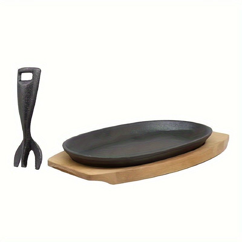 Cast Iron Grill Pan with Wooden Tray by Snagg A Pan