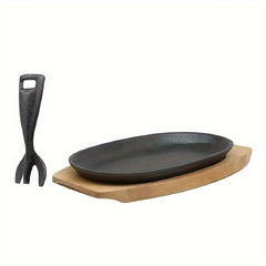 Cast Iron Grill Pan with Wooden Tray by Snagg A Pan