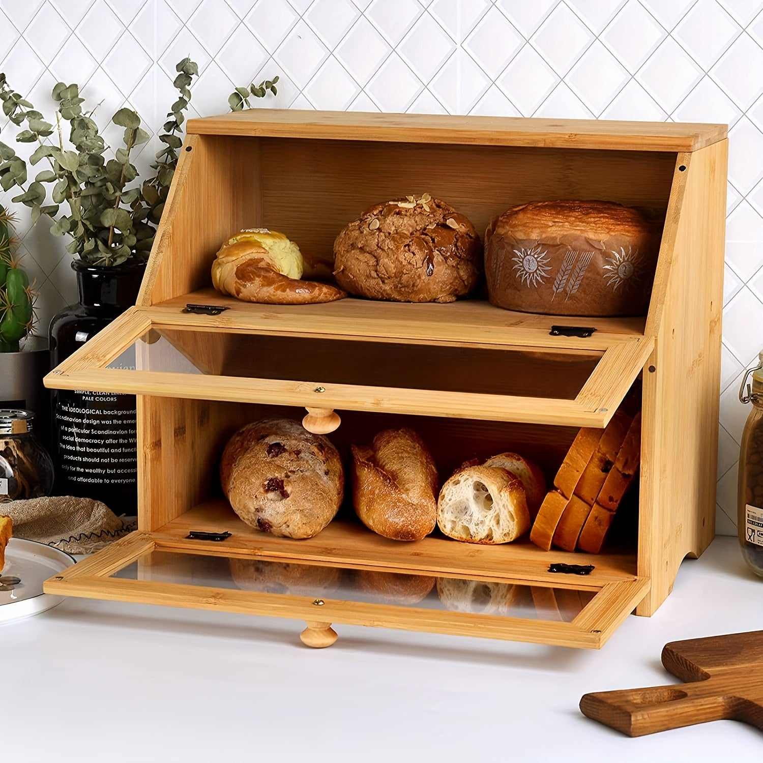 Double Layer Bamboo Bread Box by Snagg A Box