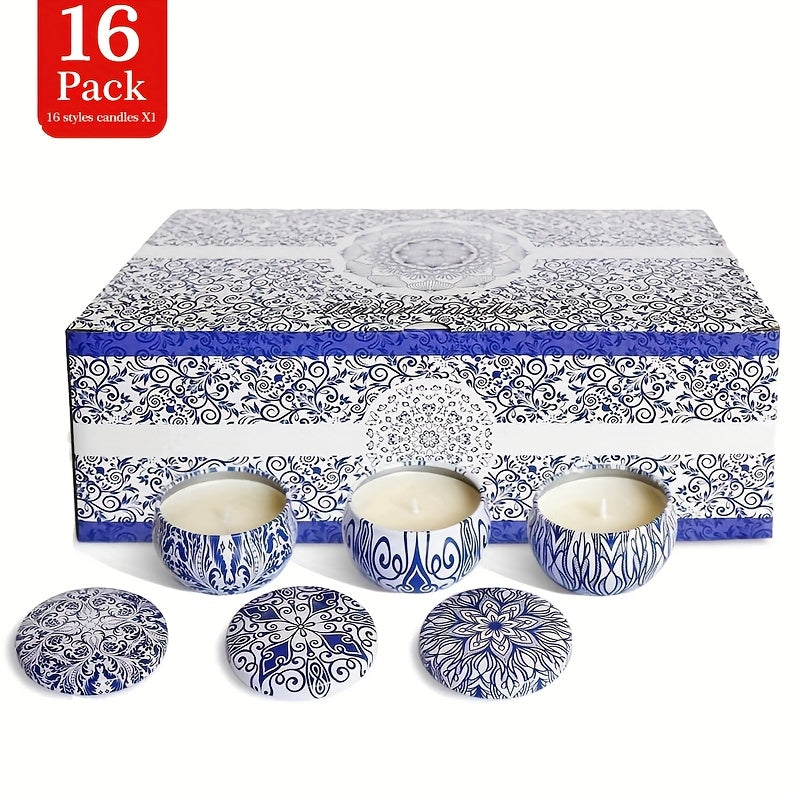 16 Piece Artisan Blue & White Porcelain Scented Candle Gift Box by Snagg A Candle