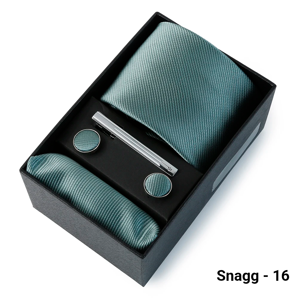 Luxury Men’s Tie Set Solid Colour Slim Necktie Hanky Cufflinks & Clip - Snagg - 16 - Others In Fashion