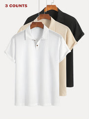 3-Pack Men’s Summer Jacquard Knit Polo Shirts – Sporty Casual Style - SnaggIt