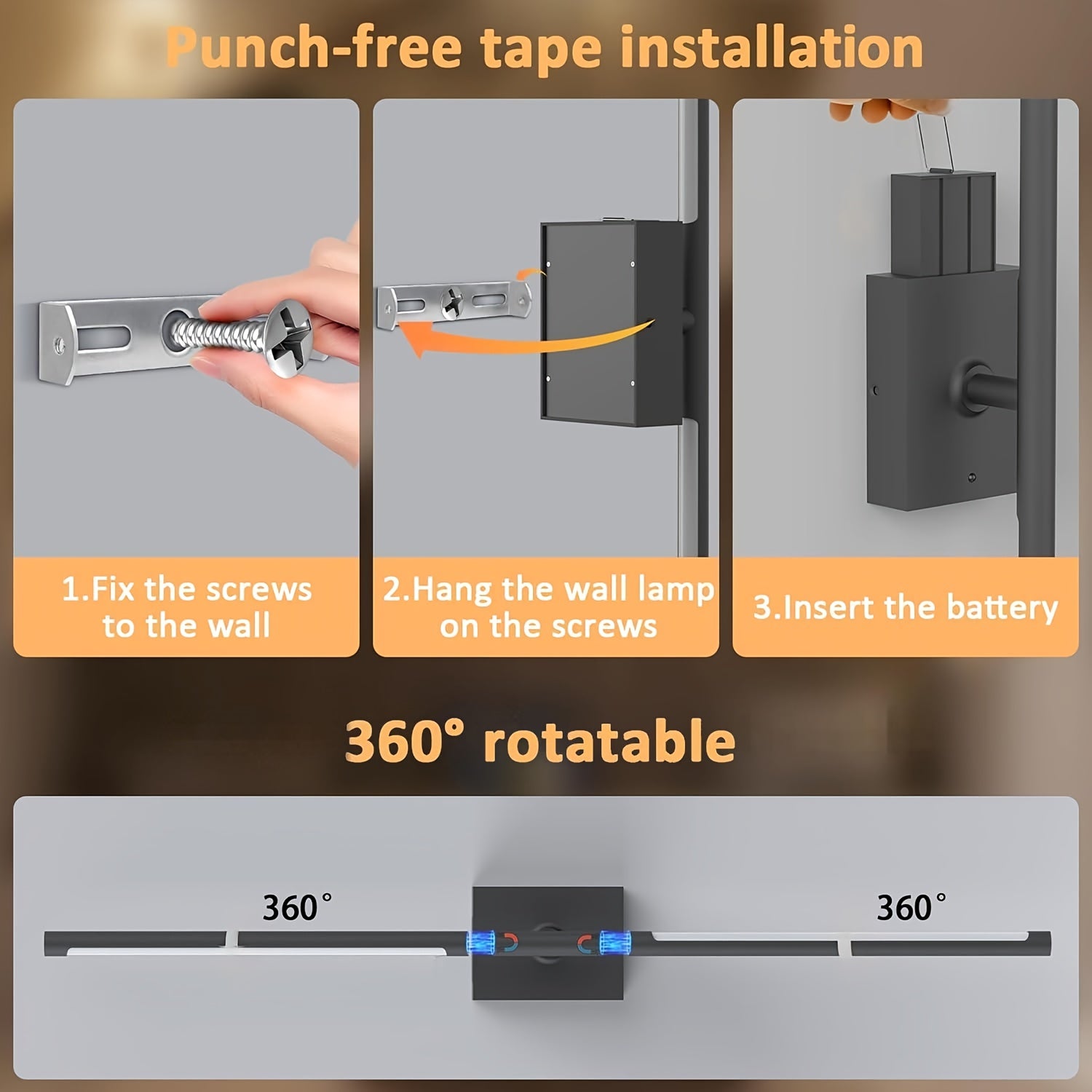 31.5" Wireless LED Wall Lamp – 360° Rotatable by Snagg A Wall Light