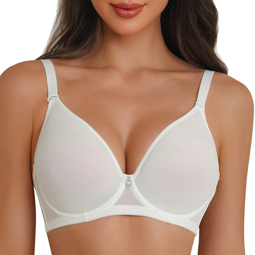 Plus Size T-Shirt Bra | Full Coverage Mesh Plunge Push Up Lightly Lined