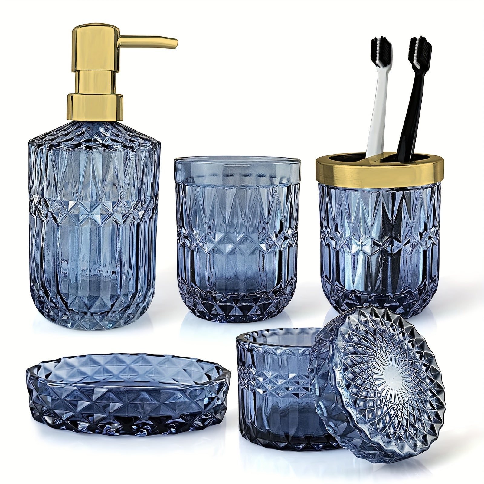 5 Pcs Luxury Glass Bathroom Accessory Set by Snagg A Bathroom Set