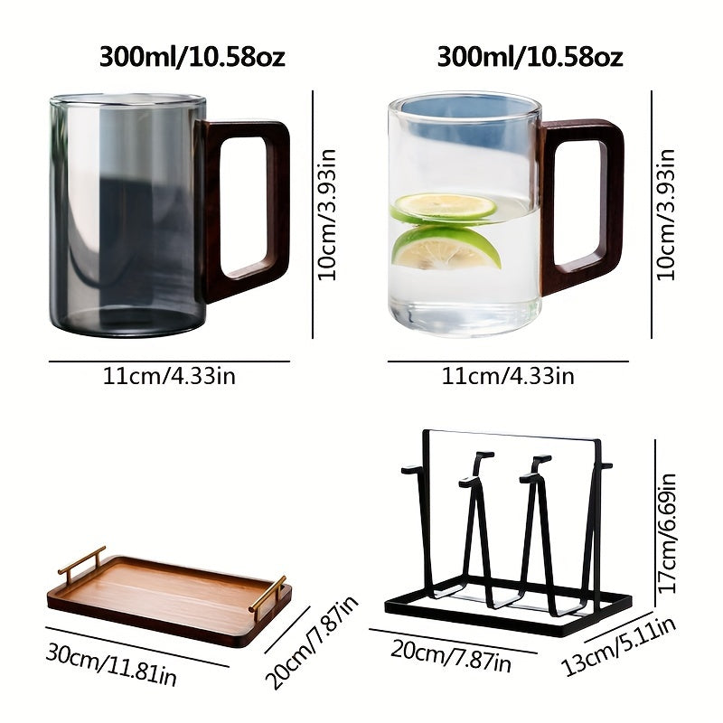 Glass Cup Set With Wooden Handle 4 Or 6 Pack Home Tea Cups by Snagg A Cup