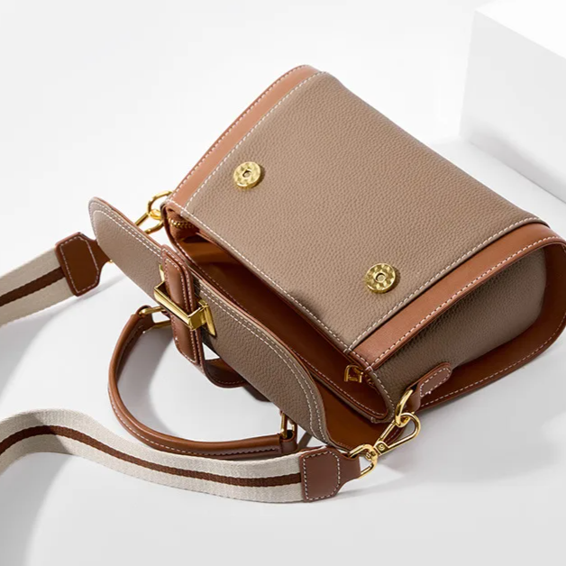 Genuine Cowhide Leather Small Square Crossbody Bag – Luxury Women's Shoulder Satchel with Flap Pocket