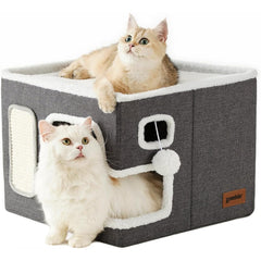 Extra-Wide Modern Cat House with Plush Ball Hammock by Snagg A Cave