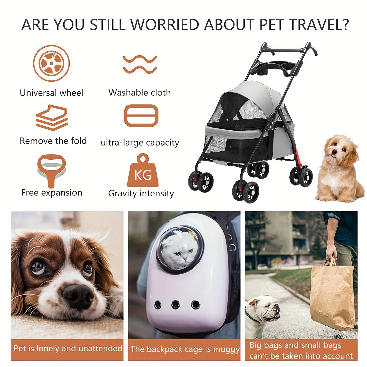 Foldable 4-Wheel Travel Carriage with Mesh Windows by Snagg A Pet Stroller