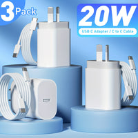 20W USB-C Fast Charger 3 Pack - With USB-C to USB-C Cable