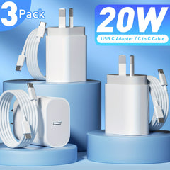 20W USB-C Fast Charger 3 Pack - With to Cable - White - Charging Hubs