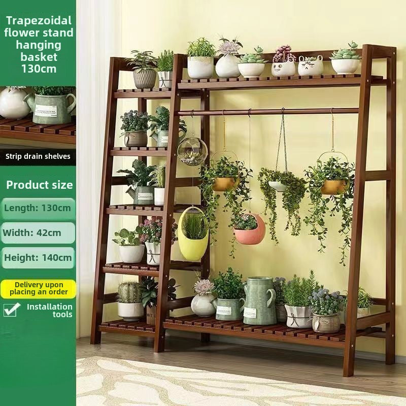 Large Bamboo Plant Shelf with Storage by Snagg A Rack