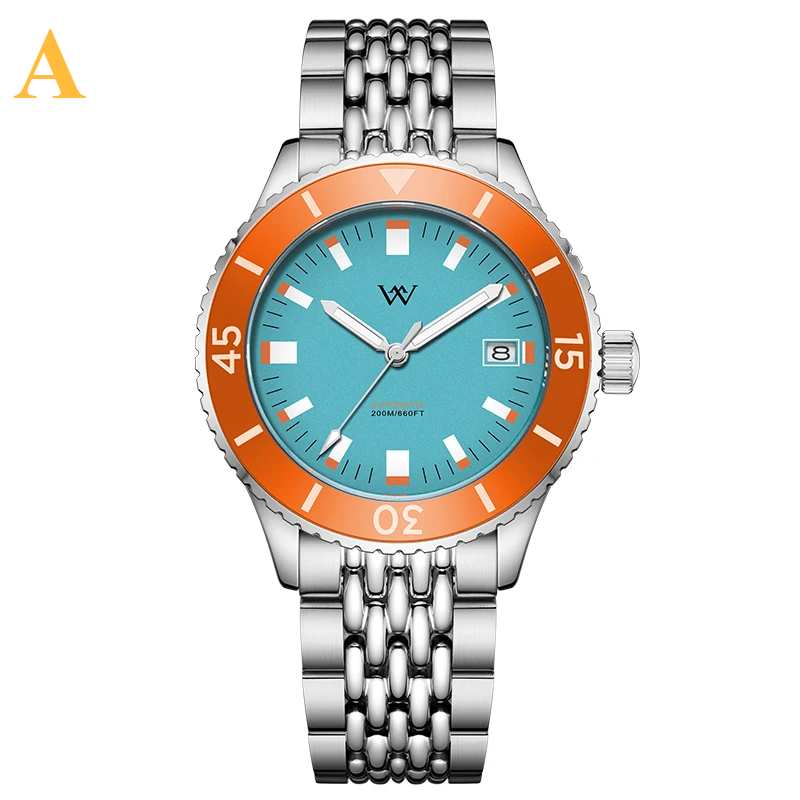Automatic Mechanical Diver Watch – NH35 Ceramic Bezel | Sapphire AR Glass | 200M Waterproof - A - ORANGE - Men’s Watches