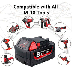 4 Pack 18 V 8.0 Ah Lithium-Ion Batteries — Replacement for Milwaukee M18 Cordless Tools (48-11-18 Series)