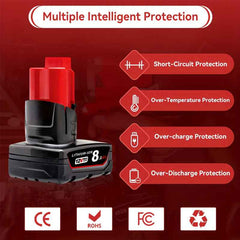 2 Pack 12 V 8.0 Ah Lithium-Ion Battery — Replacement for M12 Series Cordless Tools
