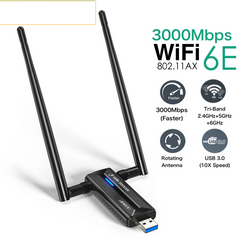 3000Mbps WiFi 6E USB Adapter – Tri-Band 2.4G/5G/6G Wireless Network Card by Snagg A USB WiFi Adapter