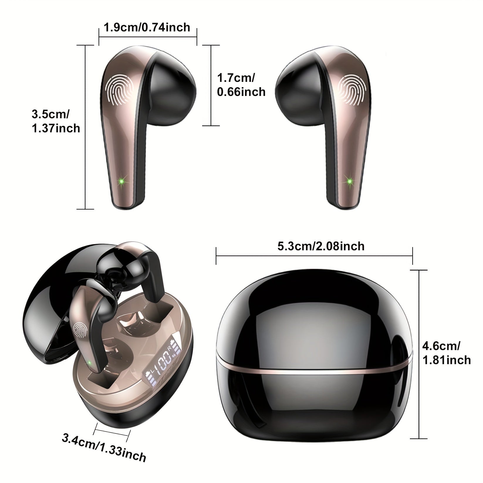 Wireless Earbuds | In-Ear Headphones with Mic, Touch Control & LED Display (40H Playtime) by Snagg An EarBud