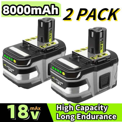 2 Pack 18 V 8.0 Ah Lithium-Ion Battery — Replacement for Ryobi ONE+ Cordless Tools - 8000mAh - Other Power
