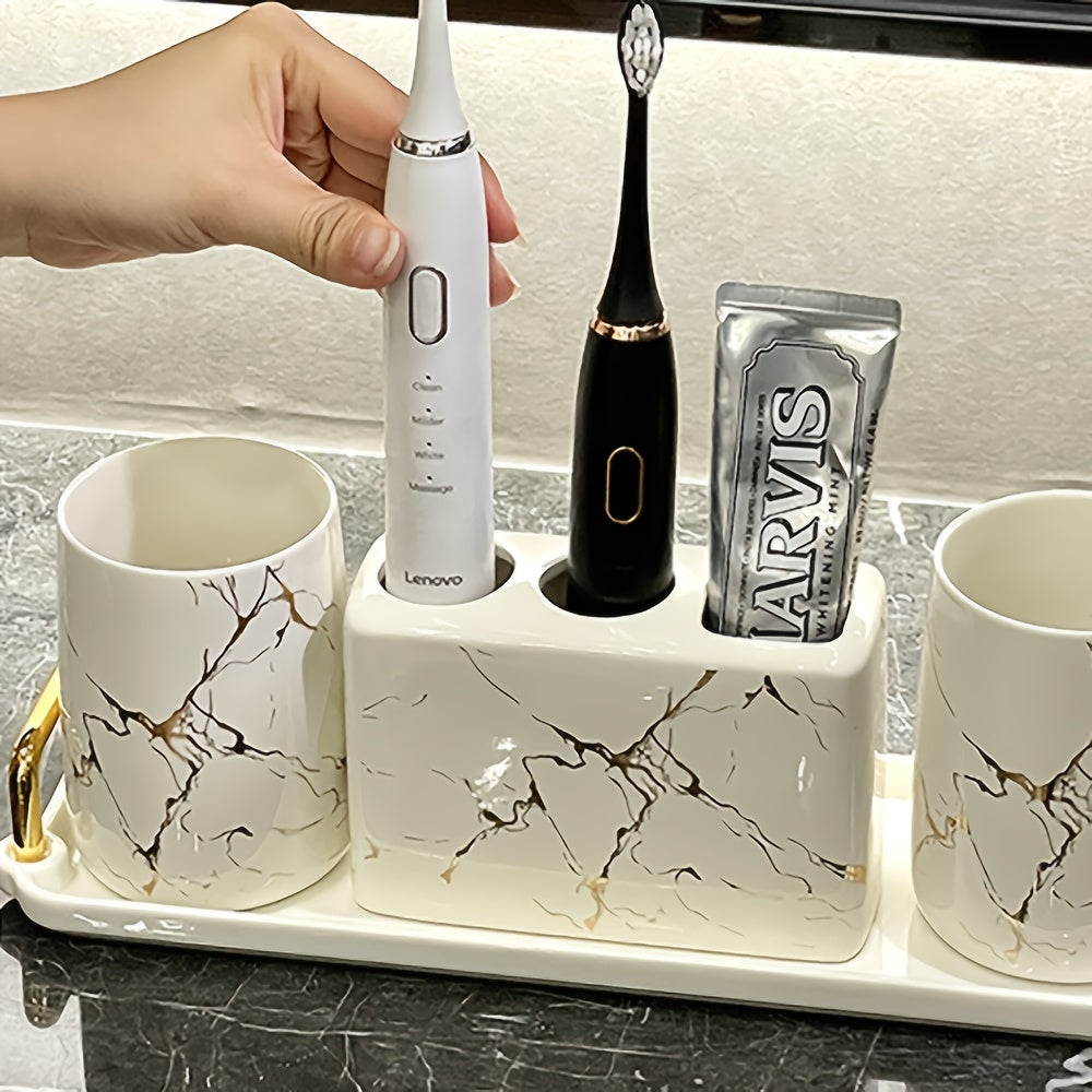 3 Piece Ceramic Marble Bathroom Accessory Set by Snagg A Bathroom Set