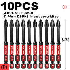 Impact Tough PH2 Phillips Screwdriver Bit Set – Magnetic S2 Steel Insert Driver Bits with Storage Case, 1"–6" Lengths