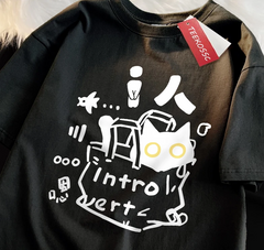 Introvert Cat Print Womans Streetwear T-Shirt