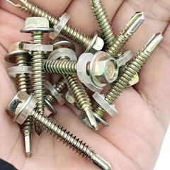 500 Pcs Hex Head Self Tapping Screw Set — Galvanized Drill-Tail Screws with Washers for Metal Wood & Plastic - 500pcs