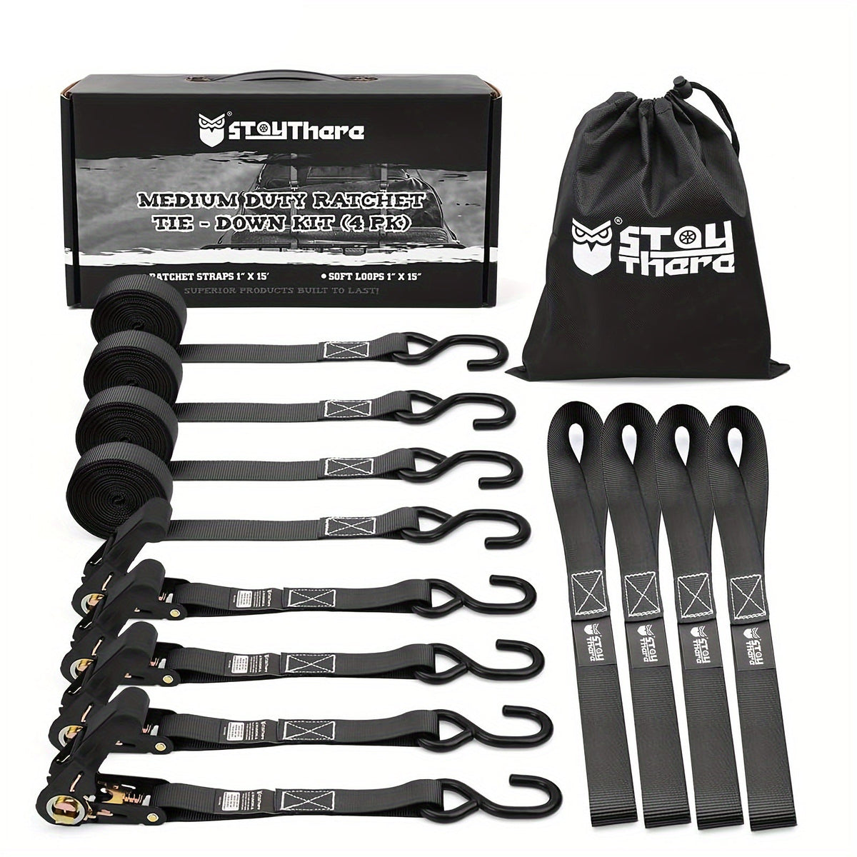 4pcs Heavy Duty Ratchet Straps by Snagg A Ratchet Strap