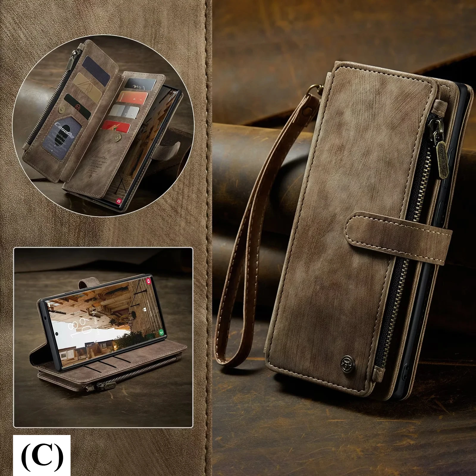 Flip Leather Wallet Case – for Samsung Galaxy S23 Series - C - Brown / S23+ / PU leather + soft interior - Phone Cases