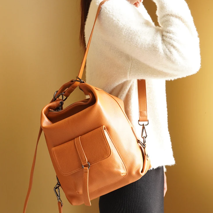 100% Genuine Leather 2-in-1 Shoulder Bag & Backpack – Large Capacity Multifunction Satchel for Women