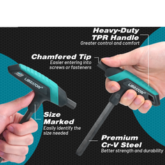 14 Piece T-Handle Hex Key Set – Metric & SAE Allen Wrenches with Two-Tip Design and Storage Rack for DIY, Auto & Bike Repair