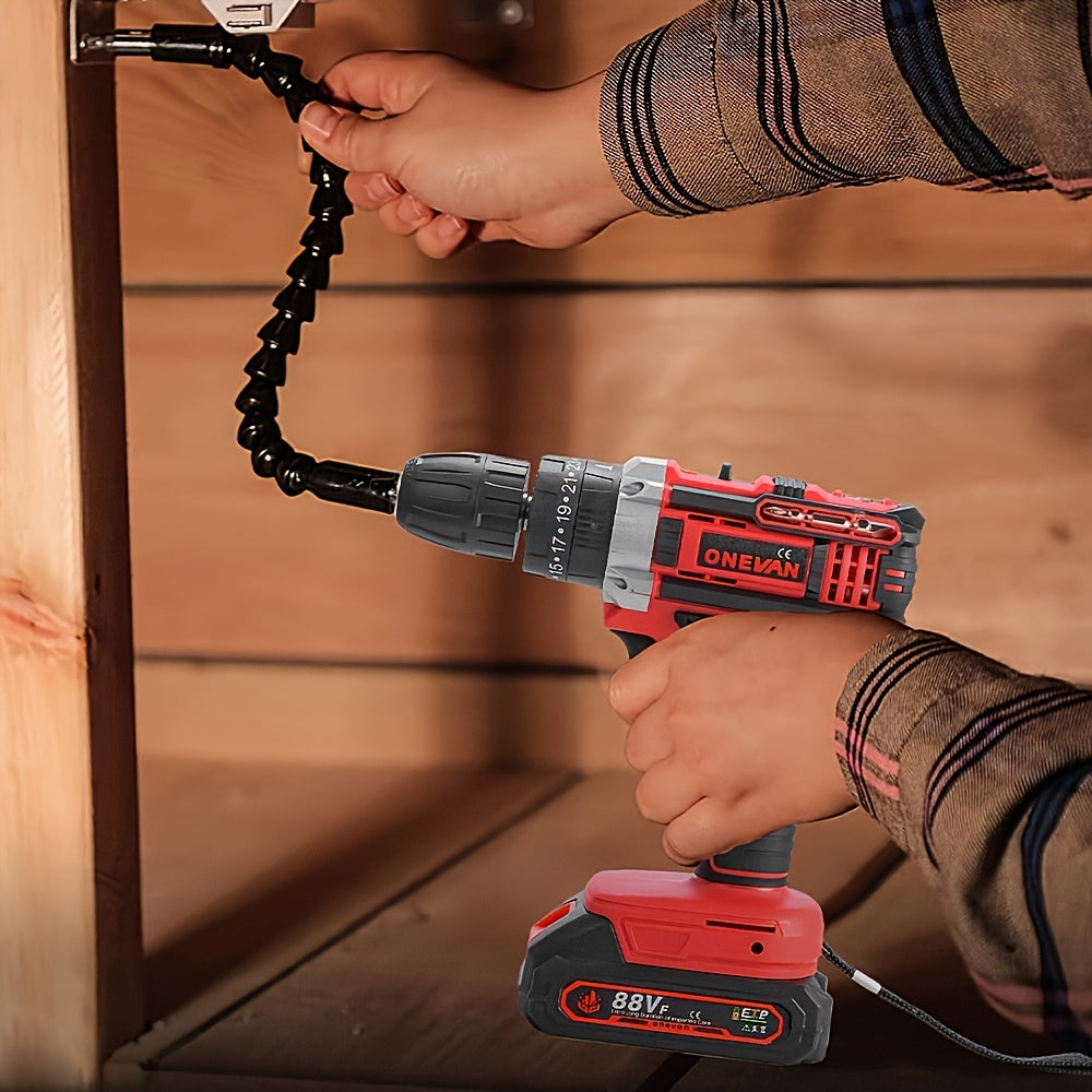 Cordless Electric Impact Drill Kit – 2 Batteries + Toolbox