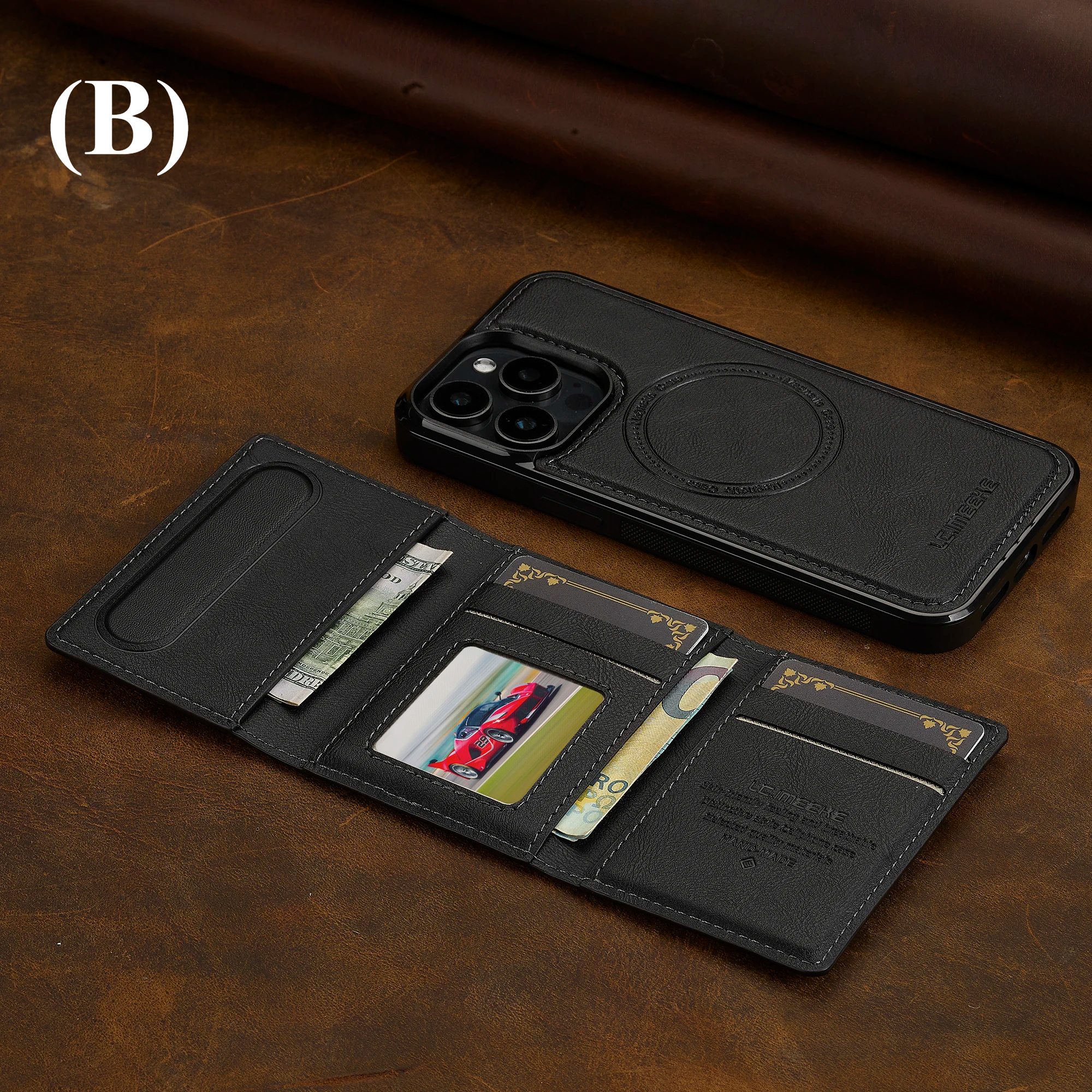 2 in 1 Detachable Magnetic Leather Case – for iPhone 15 Series - B - Black / For Plus - Phone Cases & Covers