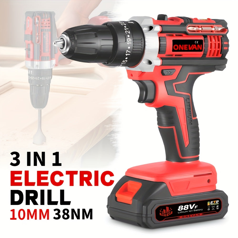 Cordless Electric Impact Drill Kit – 2 Batteries + Toolbox