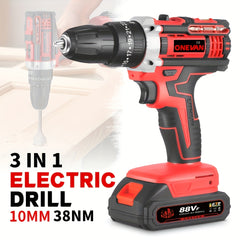 Cordless Electric Impact Drill Kit – 2 Batteries + Toolbox