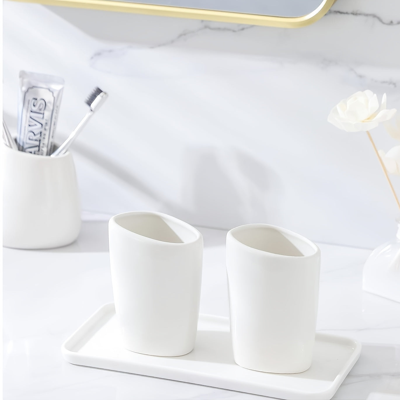 4 Piece White Ceramic Bathroom Set by Snagg A Bathroom Set