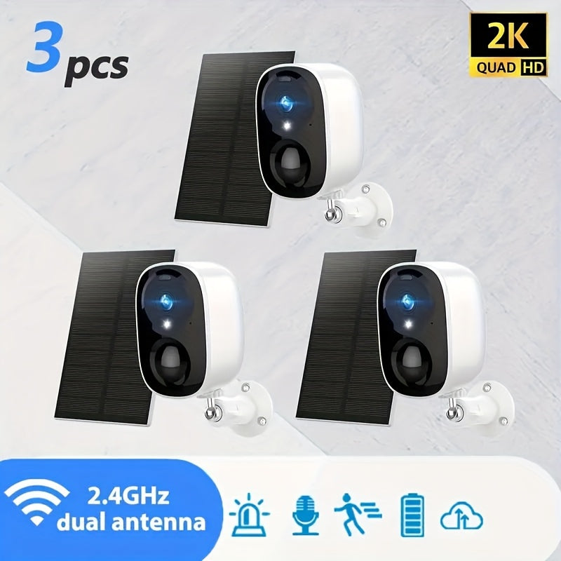 3 Pack 2K Solar Powered Security Cameras by Snagg An Outdoor Camera