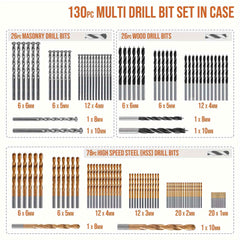 130 Pcs Heavy Duty HSS Drill Bit Set — 118° Twist Bits with Colour Coded Storage Box for Wood Metal & Plastic