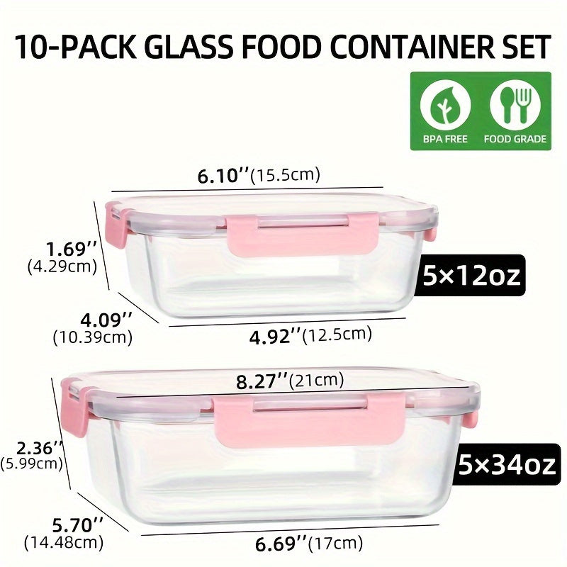 10 Pack Borosilicate Glass Meal Prep Containers by Snagg A Container
