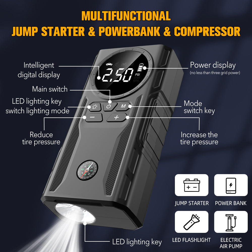 5 in 1 Portable Car Jump Starter with Air Compressor by Snagg A Jump Starter