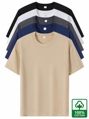 5pcs Heavyweight Men’s Cotton T-Shirts – Minimalist Solid Color Pack - SnaggIt