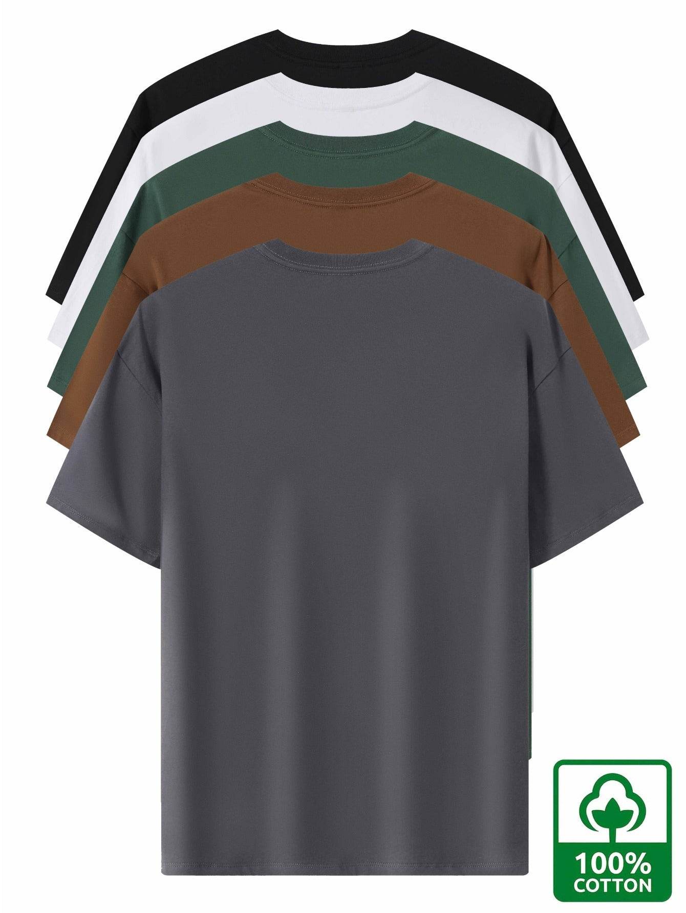 5pcs Heavyweight Men’s Cotton T-Shirts – Minimalist Solid Color Pack - SnaggIt