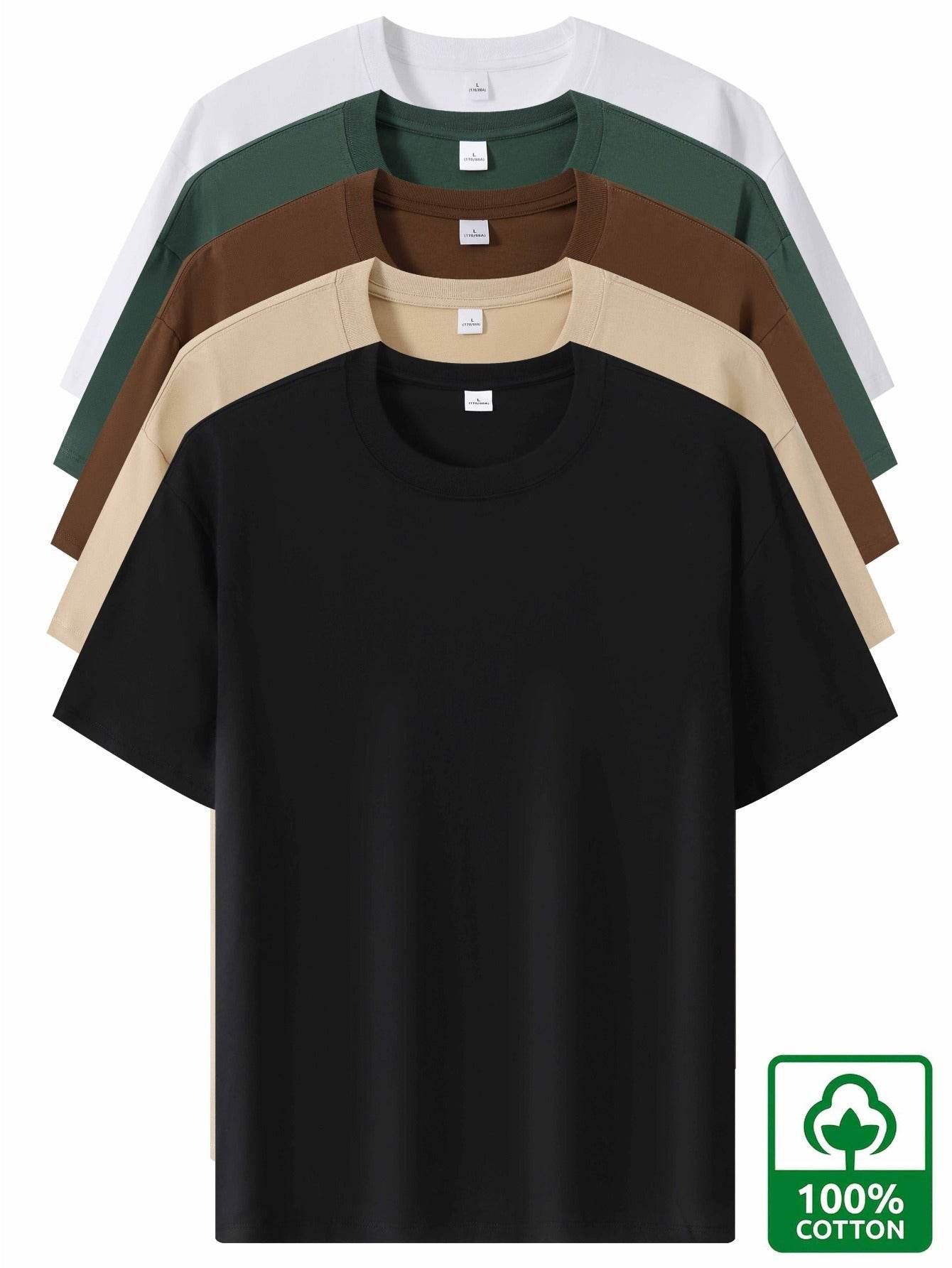 5pcs Heavyweight Men’s Cotton T-Shirts – Minimalist Solid Color Pack - SnaggIt