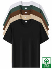 5pcs Heavyweight Men’s Cotton T-Shirts – Minimalist Solid Color Pack - SnaggIt