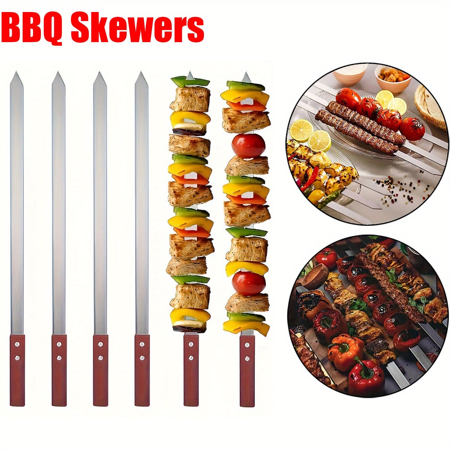 50PCS Stainless Steel Flat BBQ Skewers by Snagg A Skewer