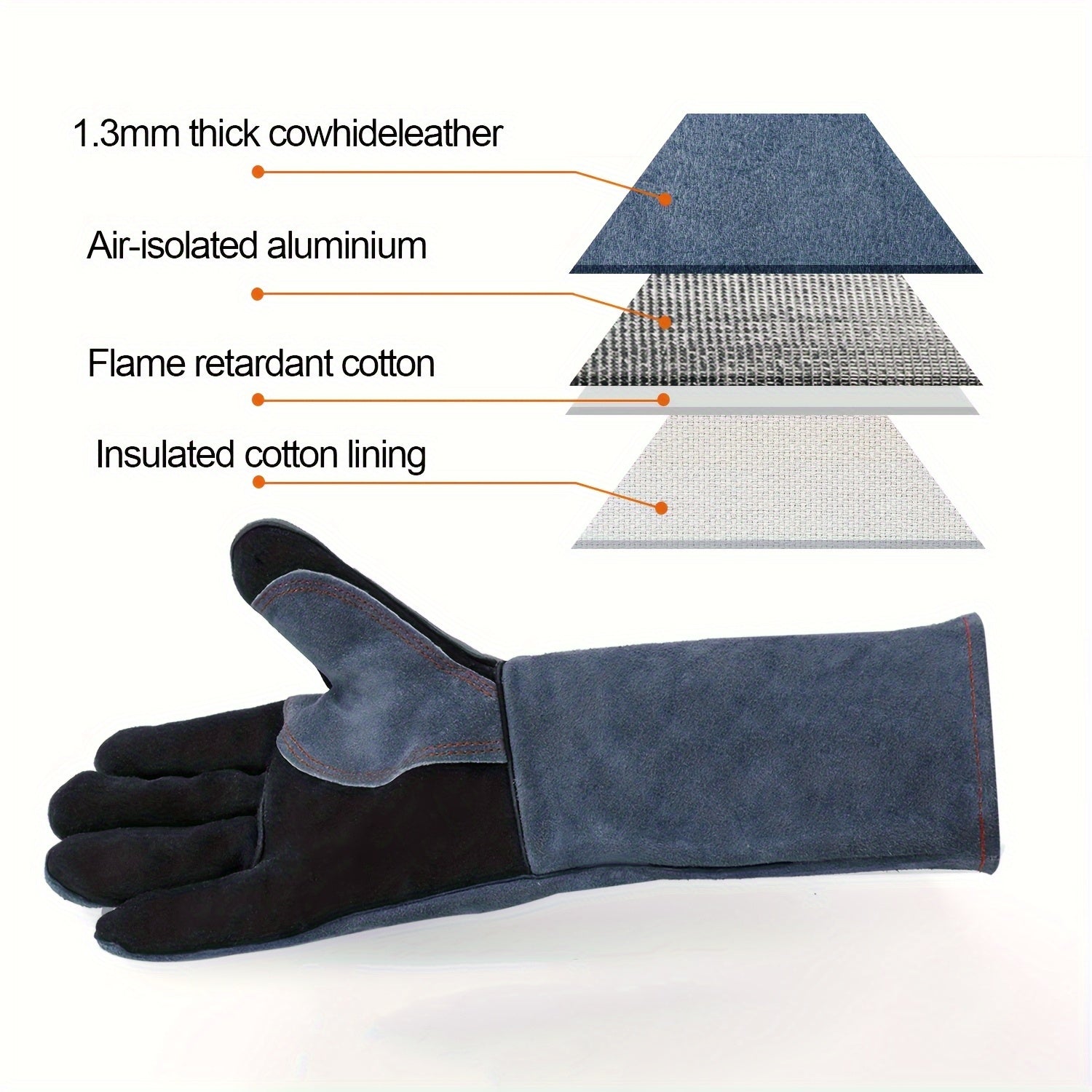 4 x Pair Genuine Leather Welding Gloves