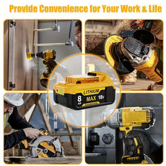 2 Pack 18 V 8.0 Ah Lithium-Ion Batteries — Replacement for Dewalt 18 V Cordless Tools & Chargers